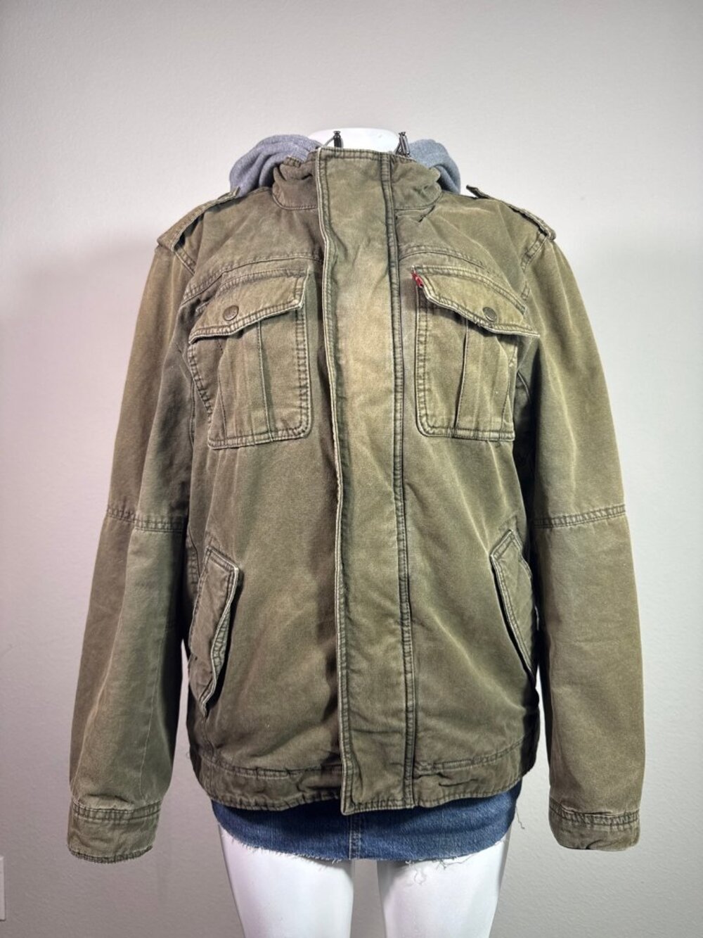 LEVI STRAUSS & CO olive utility hoodie jacket sherpa fleece lining M